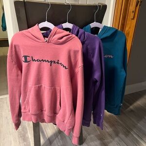 Girls L/XL Champion Hoodies in Pink, Purple, and Teal
